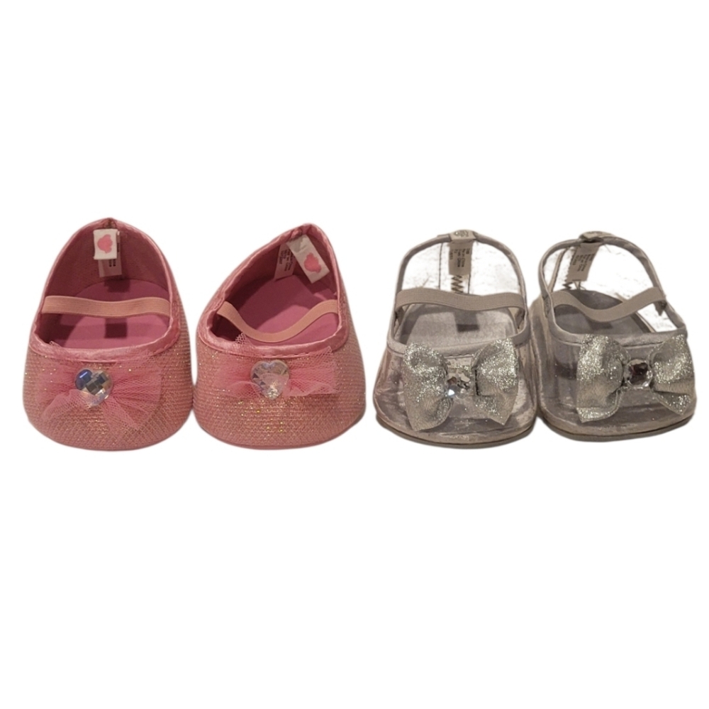 Build-A-Bear Pink and Silver Sparkle Bow Doll Shoes